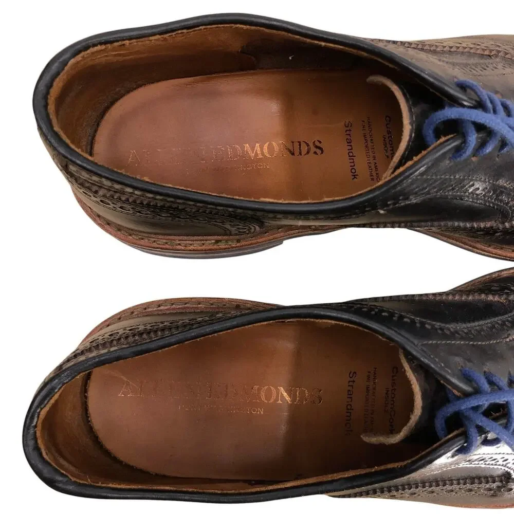 Allen Edmonds Shoes Mens 10.5D Strandmok Wingtip Brogue Dress Oxfords Blue Sole